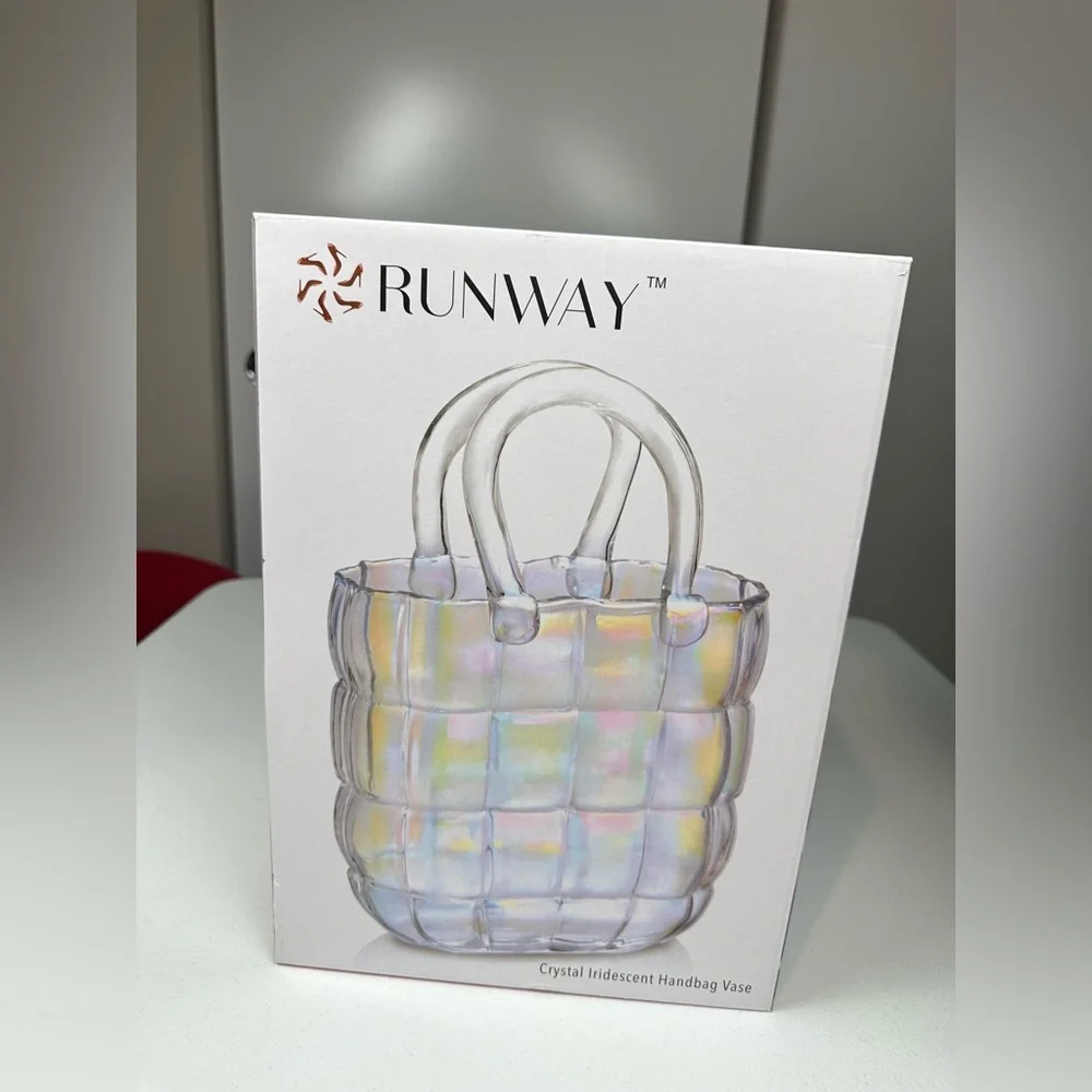 NIB‎ RUNWAY Godinger Crystal Glass Iridescent Handbag Vase